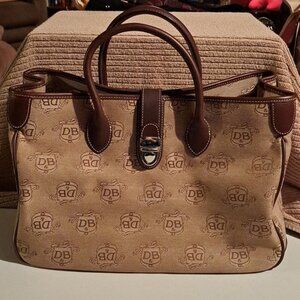 Dooney & Bourke Tan Signature Canvas Tote – Brown Leather Trim